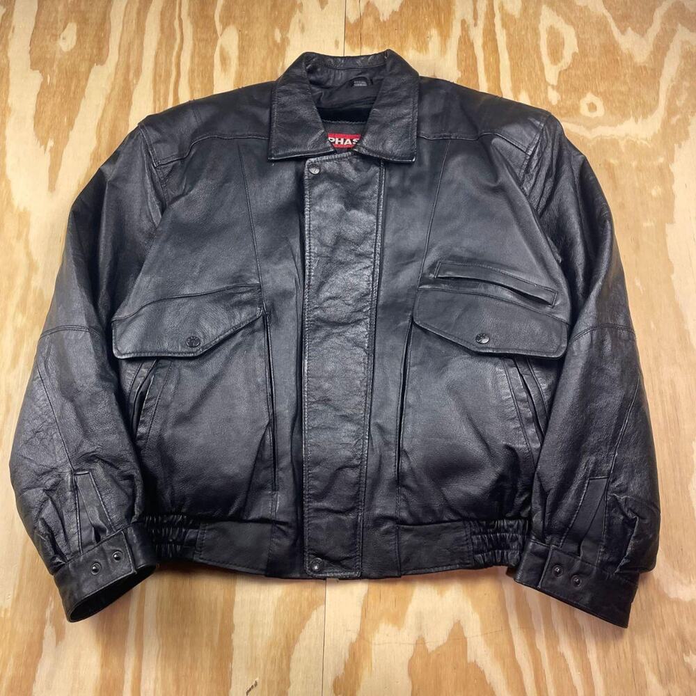 Vintage Phase Two Leather Bomber Jacket – Black – Men’s L